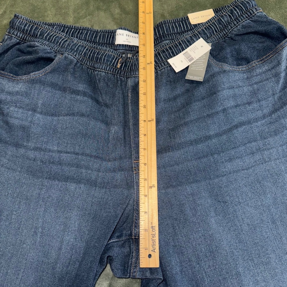 Lane Bryant Wide Leg Jeans Womens 24L Mid Rise Pull On Elastic Waist Dark Wash - Picture 9 of 11